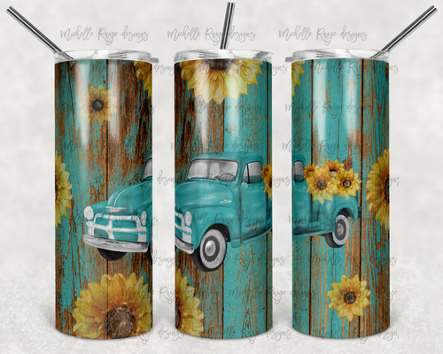 Teal Truck With Sunflower