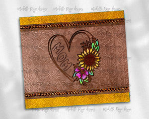 Tooled Leather Sunflower Heart with Mom