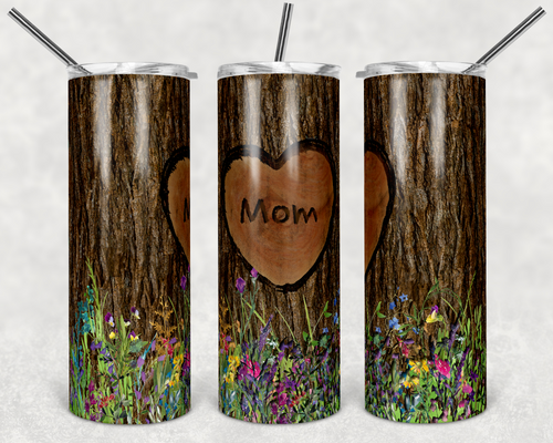 Wild flowers on Tree Trunk with Mom on Heart