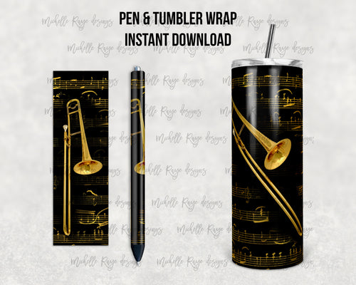 Music Trombone Epoxy Pen Wrap and Tumbler Combo