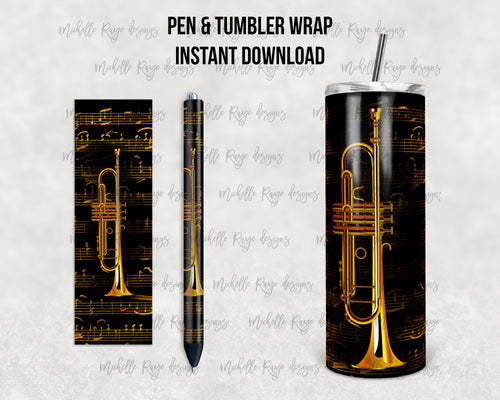 Music Trumpet Epoxy Pen Wrap and Tumbler Combo