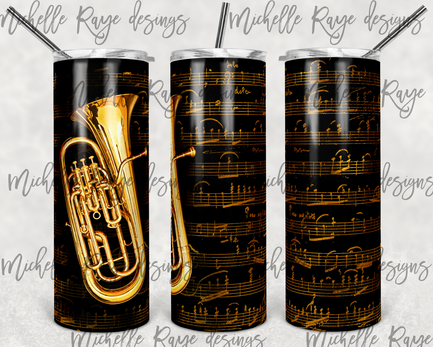 Tuba/ euphonium  Music with gold music notes.