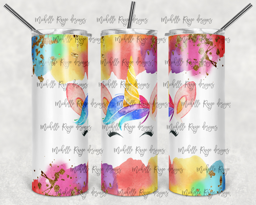Watercolor Rainbow Unicorn Head