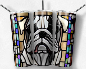 English Bulldog Stained Glass grey