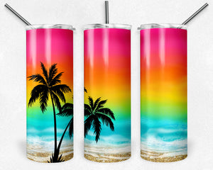 Bright Rainbow Beach with Palm Trees