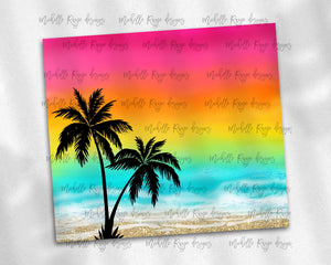 Bright Rainbow Beach with Palm Trees