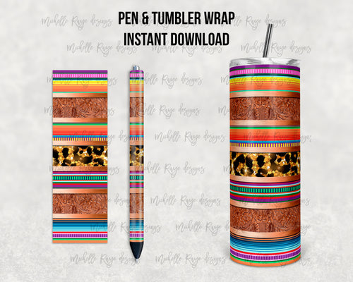 Western Tooled Leather Serape and Leopard Print Stripes Combo