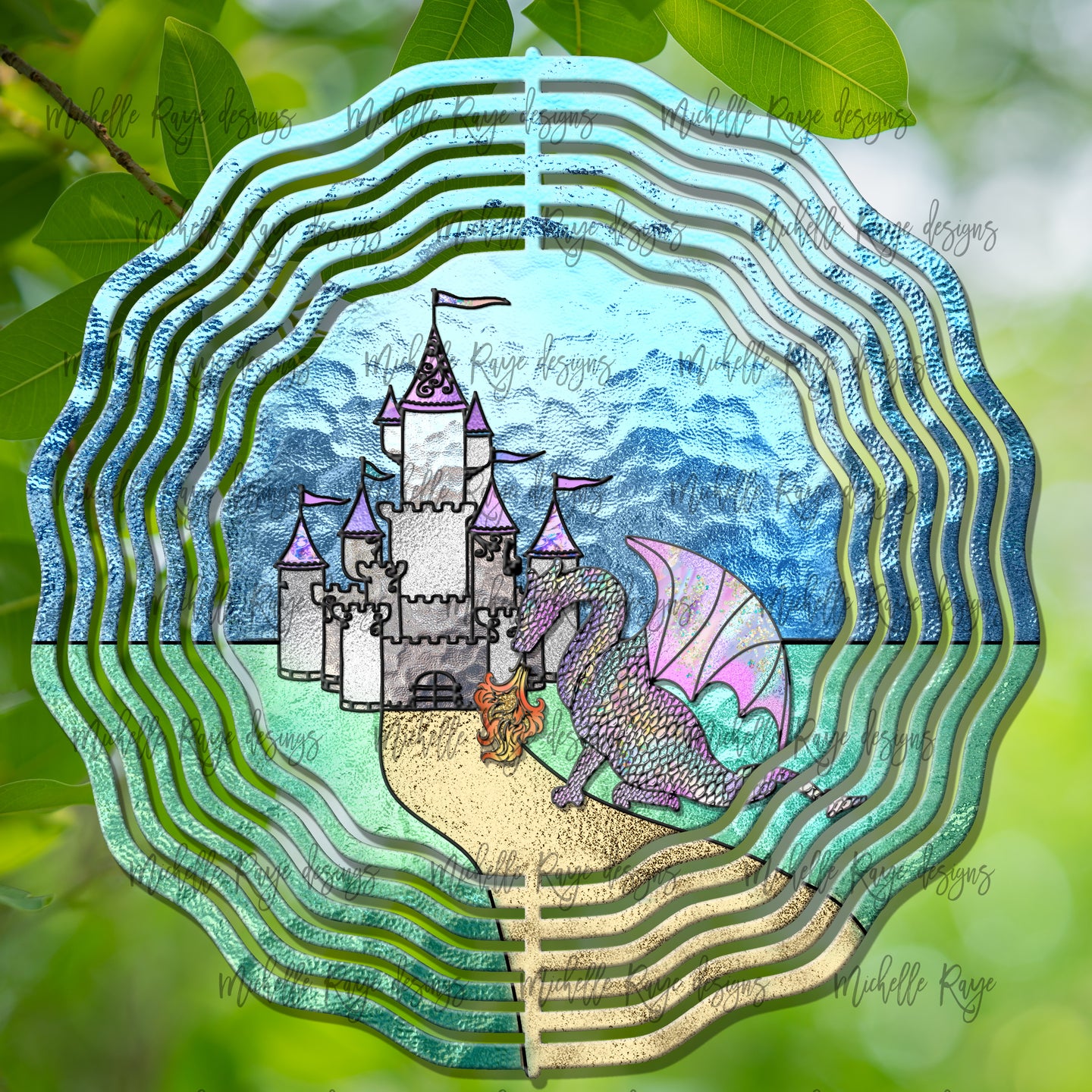 Fantasy Dragon and Princess Stained Glass Wind Spinner