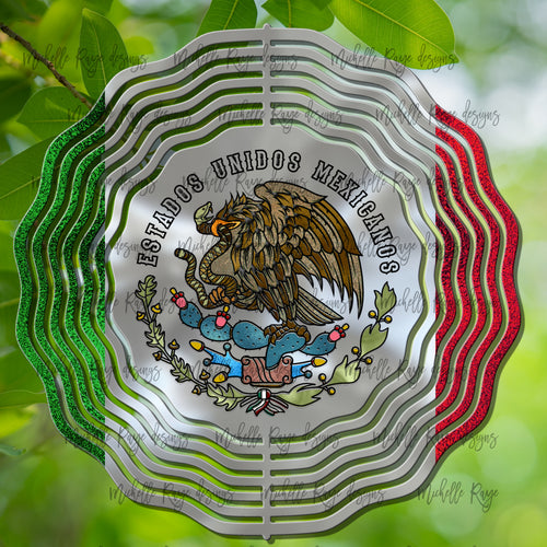 Mexican Flag Stained Glass Wind Spinner, Stained Glass 10