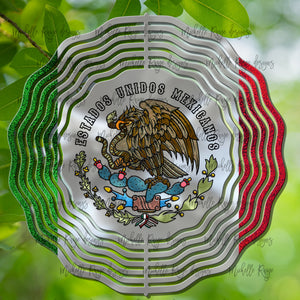 Mexican Flag Stained Glass Wind Spinner, Stained Glass 10"