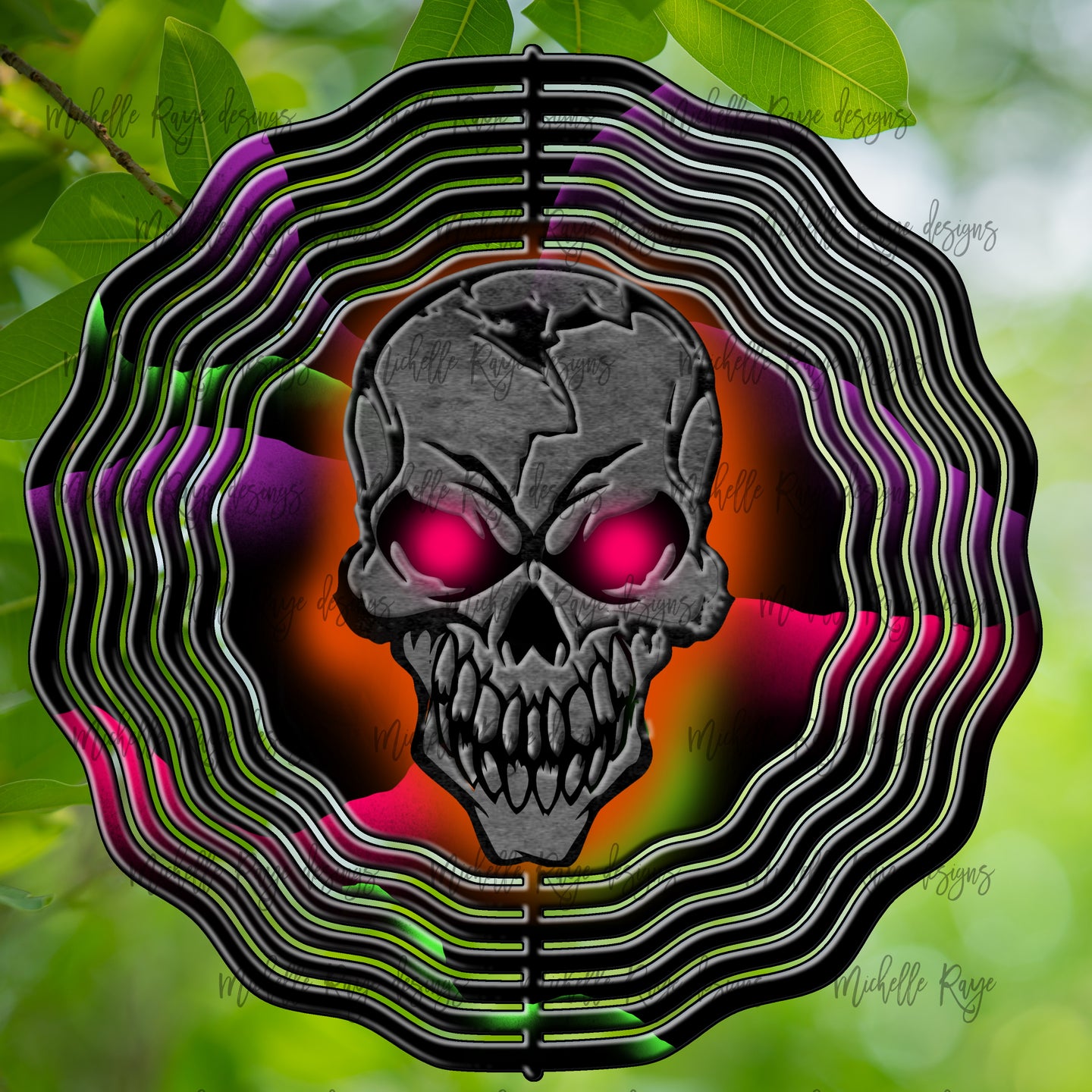 Neon Rainbow Skull Wind Spinner 10