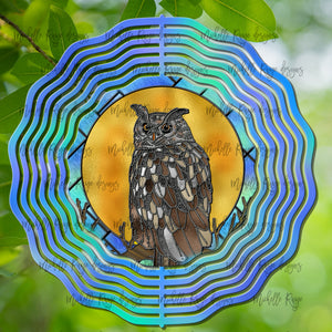 Owl Wind Spinner, Stained Glass 10"