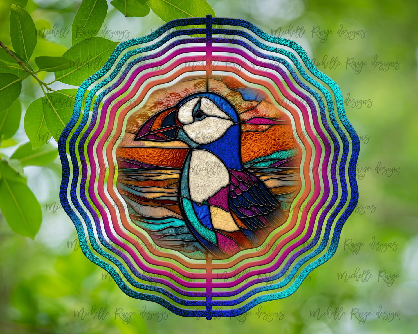 Puffin Bird Stained Glass Design Wind Spinner