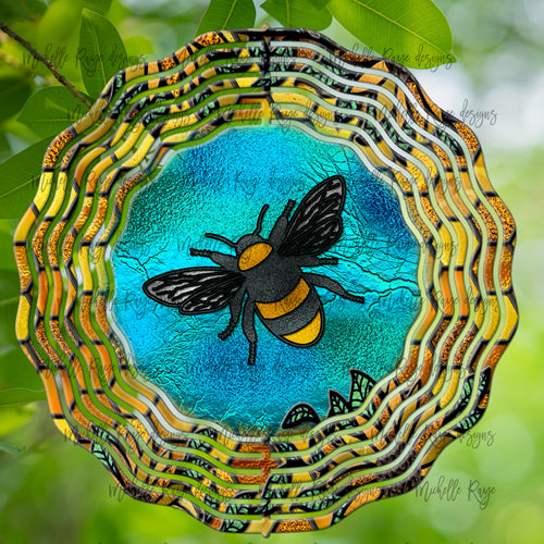 Floral Bee Wind Spinner, Stained Glass 10