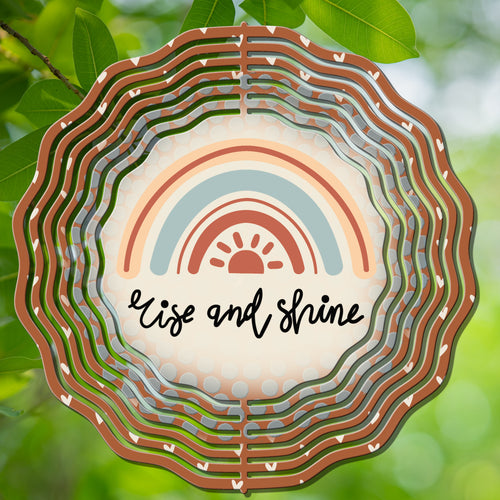 Boho Rainbow Rise and Shine Wind Spinner, Stained Glass 10