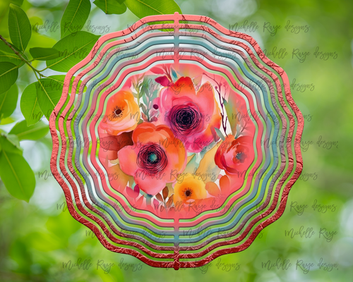 Bright Flowers Coral and Teal  Wind Spinner