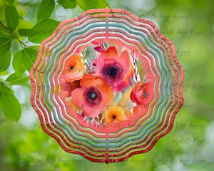 Bright Flowers Coral and Teal  Wind Spinner