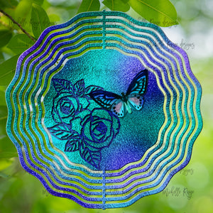 Floral Butterfly Stained Glass Wind Spinner, Stained Glass 10"