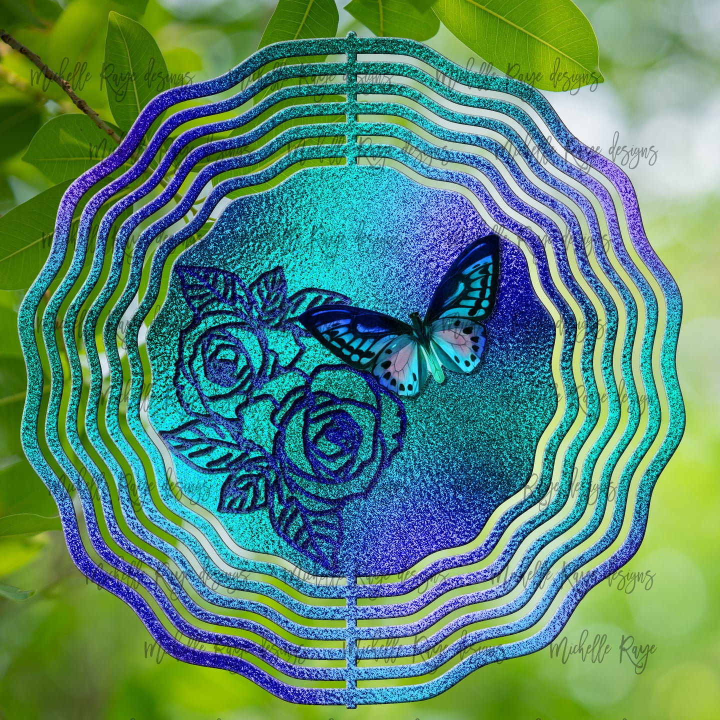 Floral Butterfly Stained Glass Wind Spinner, Stained Glass 10