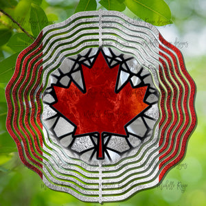 Canadian Flag Stained Glass Wind Spinner, Stained Glass 10"