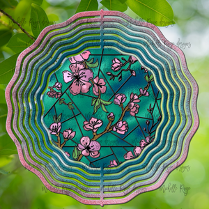Cherry Blossom Wind Spinner, Stained Glass 10"