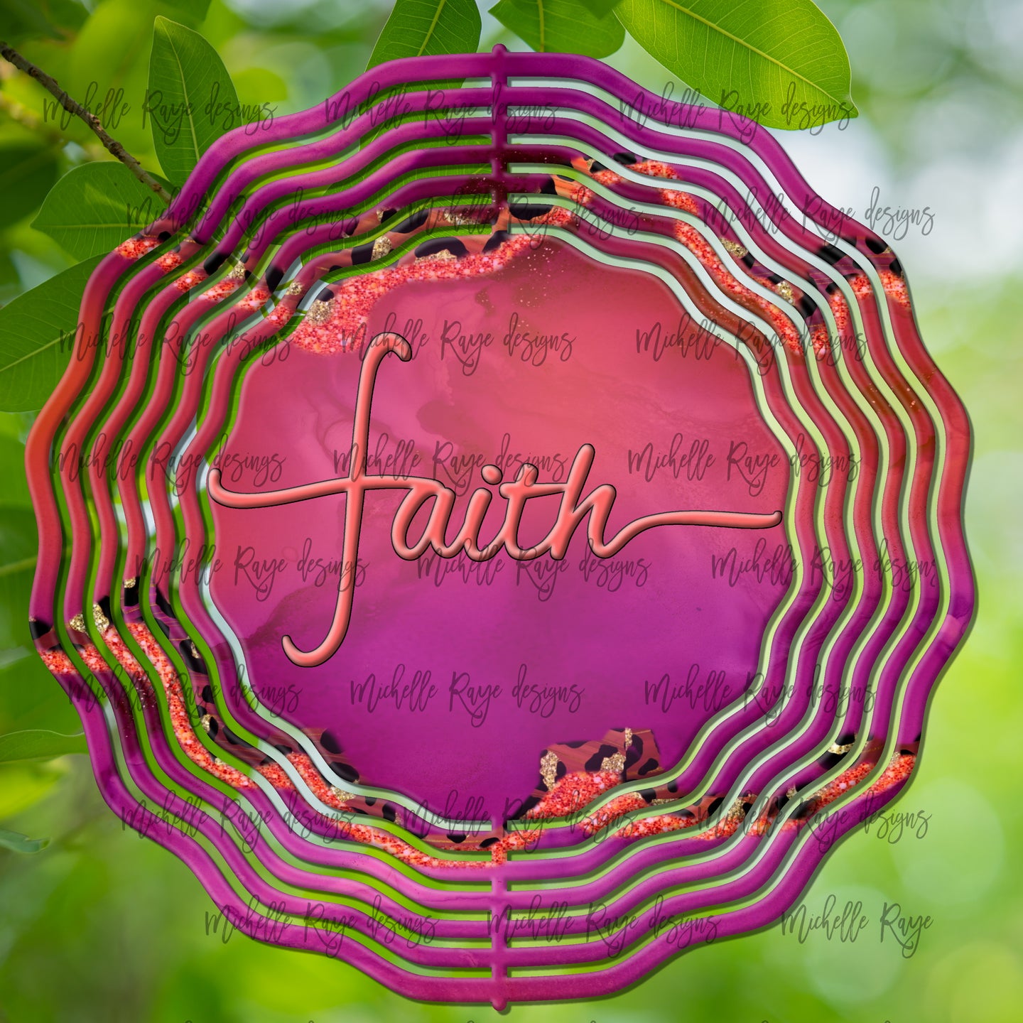 Faith Coral Pink Leopard Print Wind Spinner 10