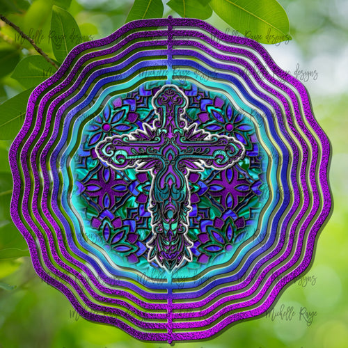 Cross Stained Glass Wind Spinner, Stained Glass 10