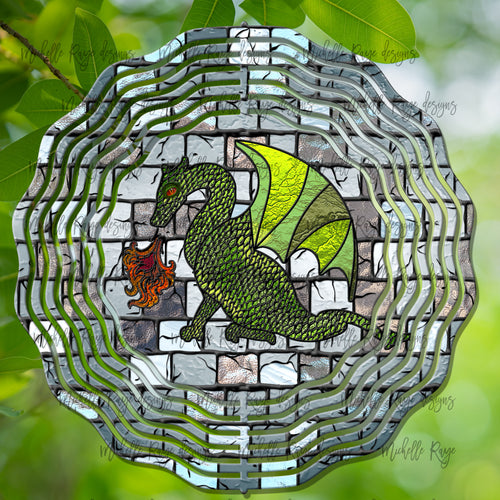 Stained Glass Green Dragon Wind Spinner