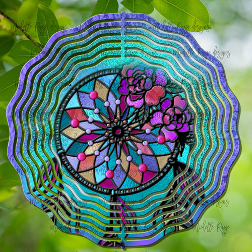 Boho Floral Dreamcatcher Stained Glass Wind Spinner, Stained Glass 10