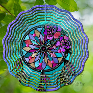 Boho Floral Dreamcatcher Stained Glass Wind Spinner, Stained Glass 10"
