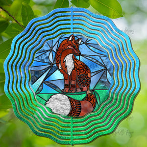 Fox Stained Glass Wind Spinner, Stained Glass 10"