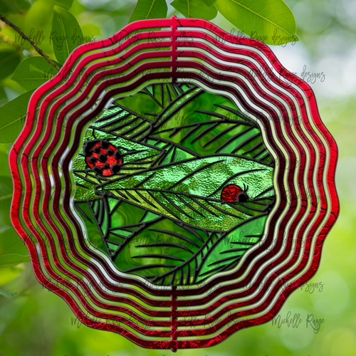 Lady Bug Wind Spinner, Stained Glass 10
