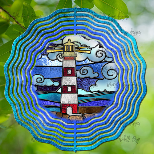 Lighthouse Wind Spinner, Stained Glass 10