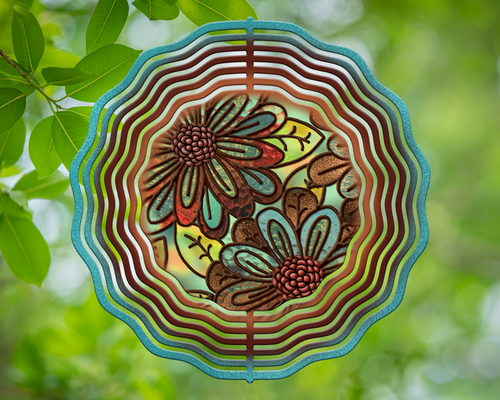 Moms Fall Colored Flowers Stained Glass Wind Spinner 10