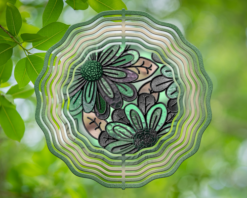 Moms Green and Brown Flowers Stained Glass Wind Spinner 10
