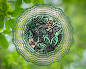 Moms Green and Brown Flowers Stained Glass Wind Spinner 10"