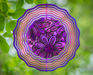 Moms Purple Pink and Coral Flowers Stained Glass Wind Spinner 10"