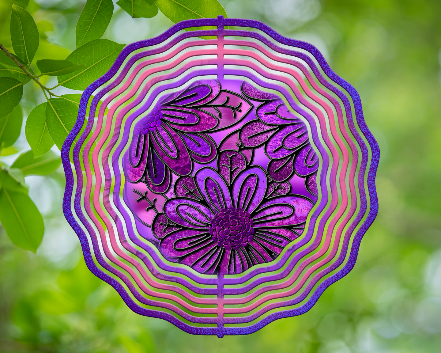 Moms Purple Pink and Coral Flowers Stained Glass Wind Spinner 10