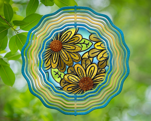 Moms Yellow Orange Flowers Stained Glass Wind Spinner 10"