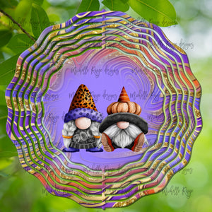 Halloween Purple and Orange Gnomes Wind Spinner 10"