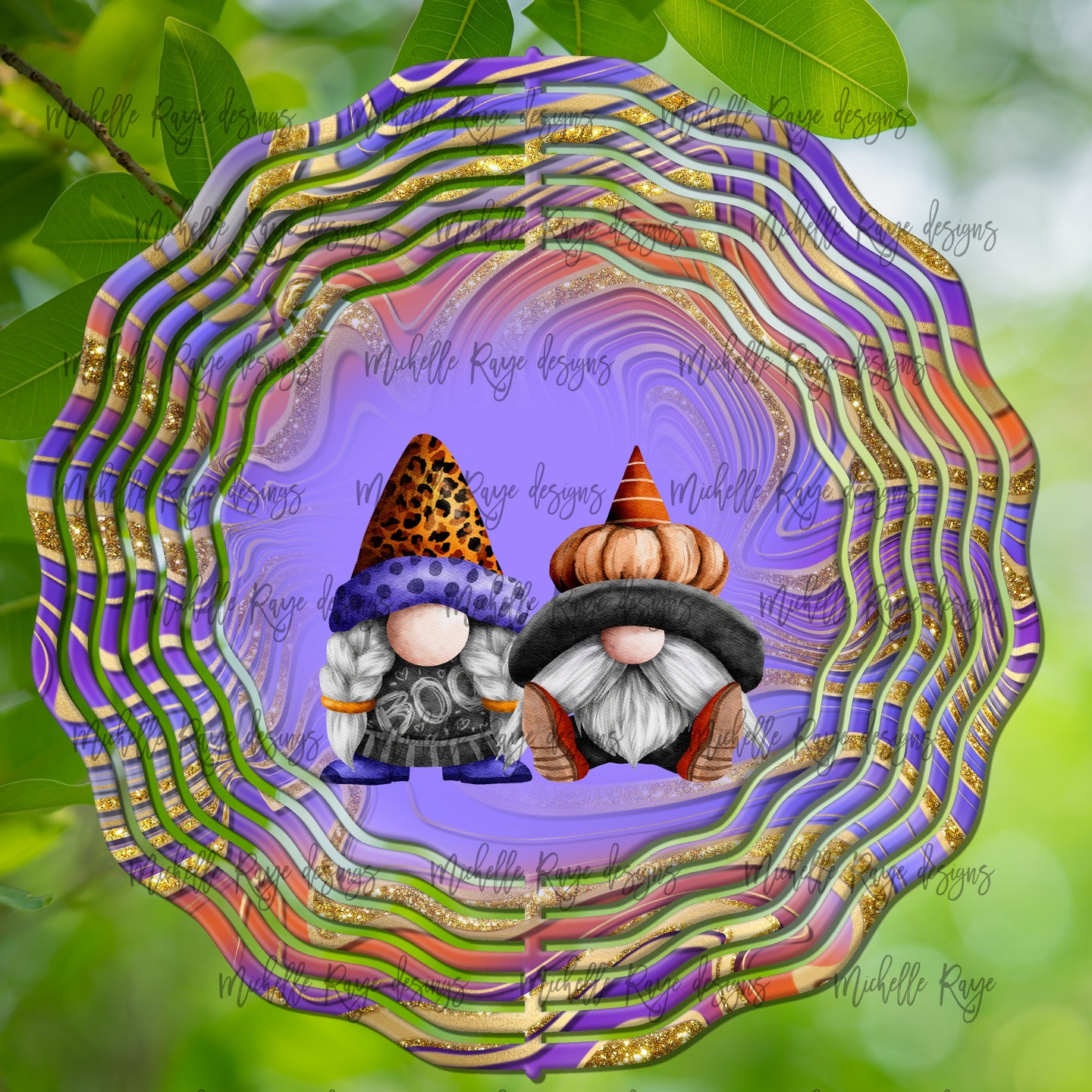 Halloween Purple and Orange Gnomes Wind Spinner 10