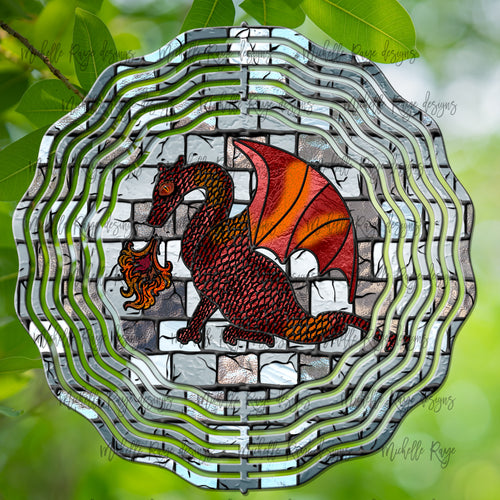 Stained Glass Red and Orange Dragon Wind Spinner