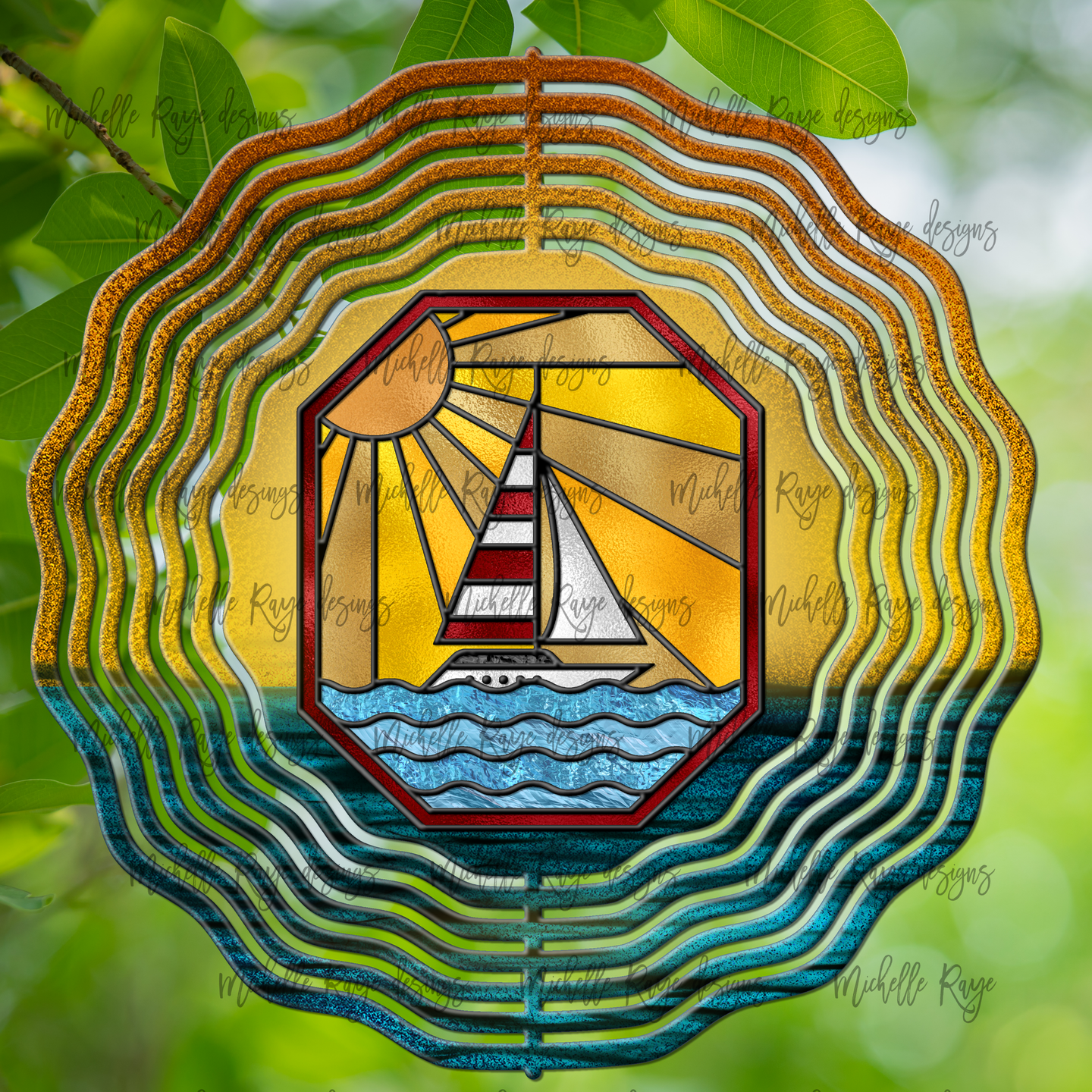 Sail Boat Wind Spinner, Stained Glass 10