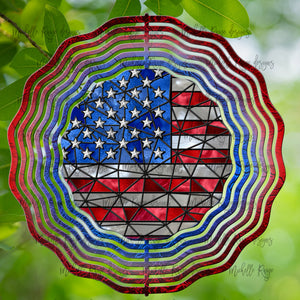 American Flag Wind Spinner, Stained Glass 10"