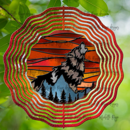 Wolf Wind Spinner, Stained Glass 10