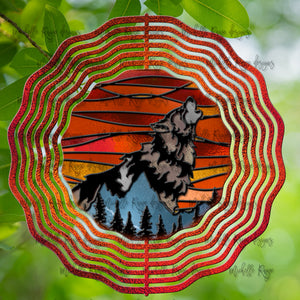 Wolf Wind Spinner, Stained Glass 10"