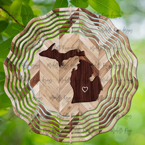 Wood Grain Michigan Wind Spinner 10