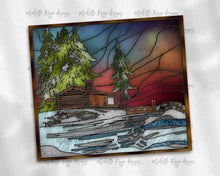 Load image into Gallery viewer, Log Cabin Winter Scene Stained Glass