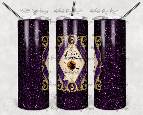 Halloween Purple Glitter Witches Brew Label