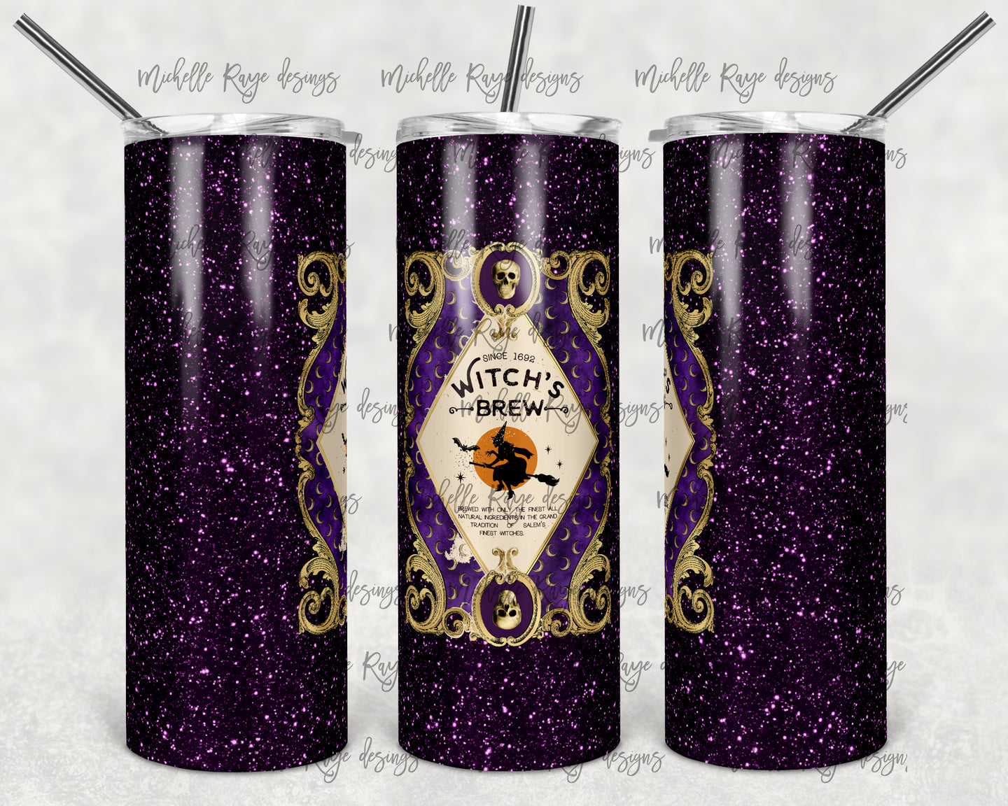 Halloween Purple Glitter Witches Brew Label